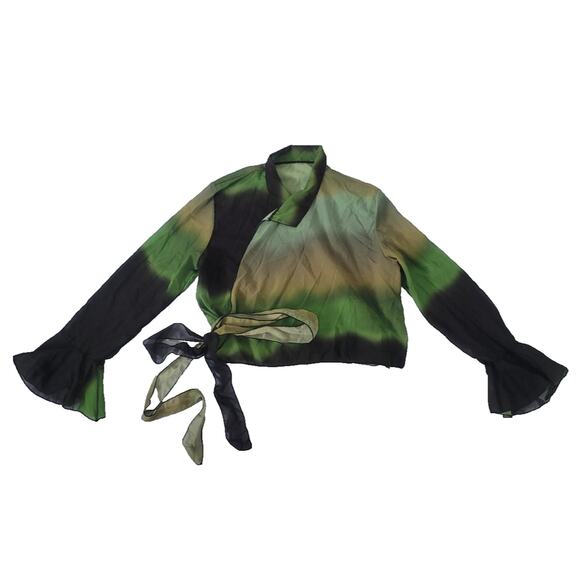 Unbranded Chiffon Sheer Ombre Wrap Front Tie Blouse Size M Green Fairy Grunge - Picture 1 of 8